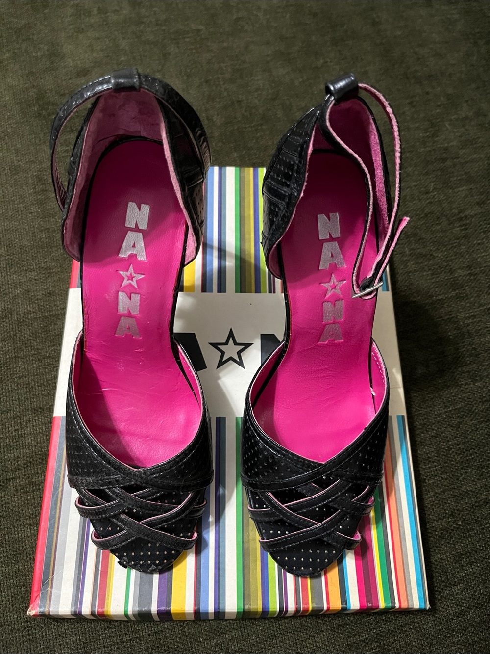 NAONA Black Leather Stiletto Shoes